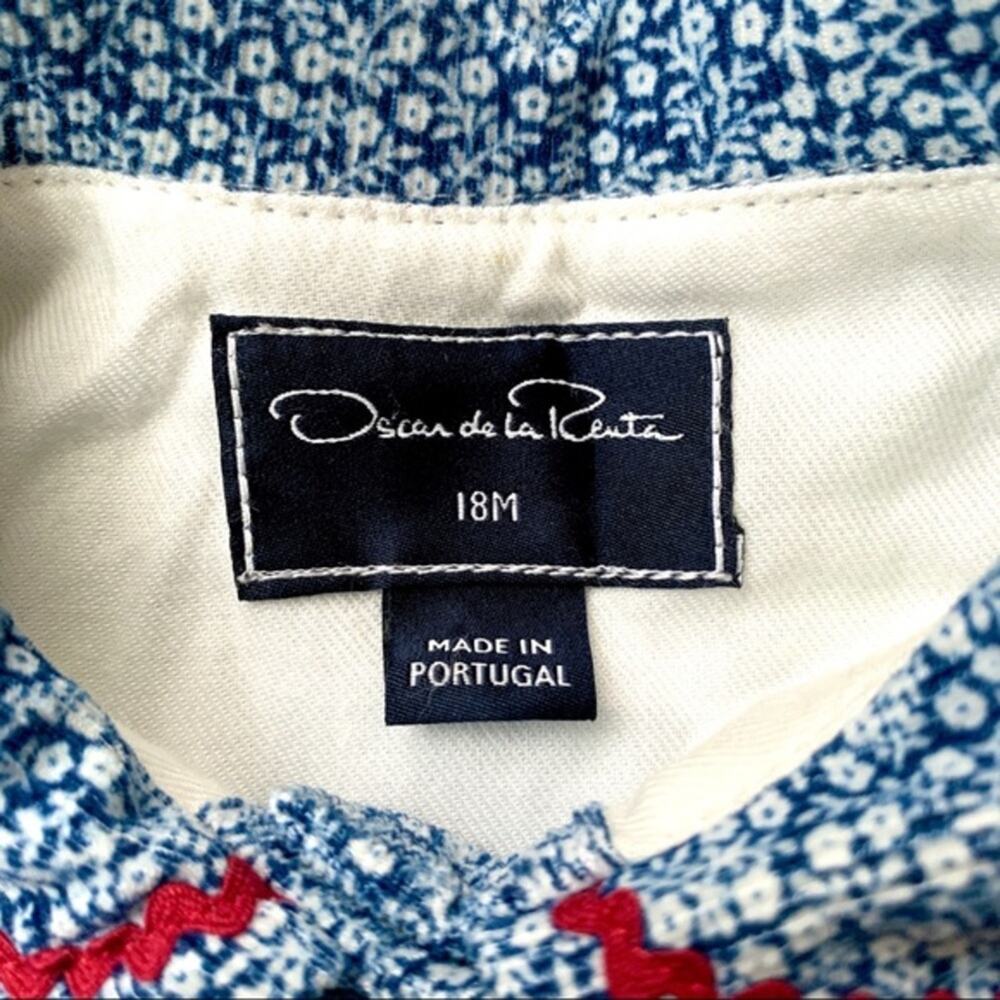 OSCAR DE LA‎ RENTA Girls Corduroy Floral Dress Size 18M Light Blue Red Collard - Picture 6 of 8